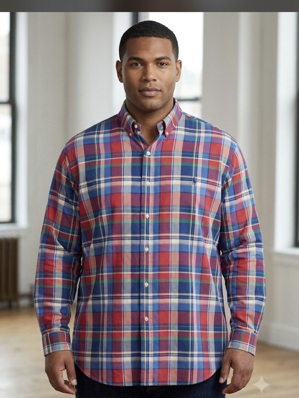 Ralph Lauren Plaid Button-Down Shirt Multi-Color Pony 100% Cotton Big & Tall 2XL